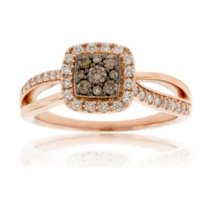 Brown Diamond Cluster with Diamond Halo Split Shank Ring