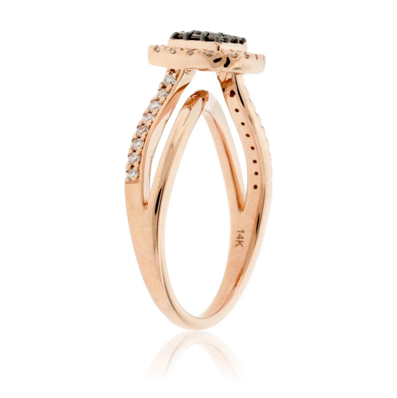 Brown Diamond Cluster with Diamond Halo Split Shank Ring