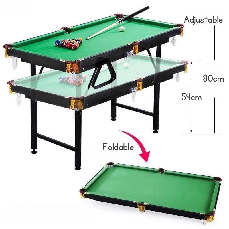 Children's 120cm Height-Adjustable Folding Mini Pool Table, Home Miniature Kids Billiard Table with Cue, Intellectual Toy Gift.