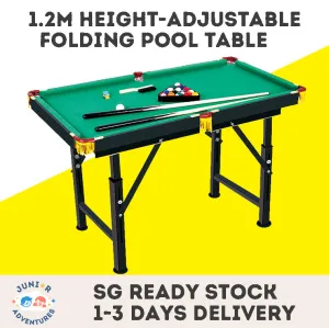 Children's 120cm Height-Adjustable Folding Mini Pool Table, Home Miniature Kids Billiard Table with Cue, Intellectual Toy Gift.