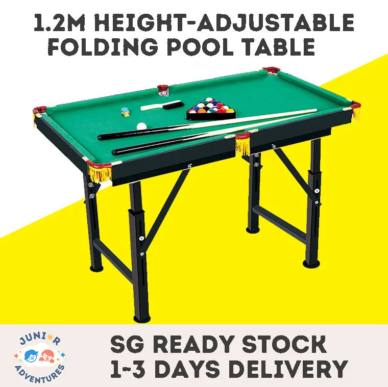 Children's 120cm Height-Adjustable Folding Mini Pool Table, Home Miniature Kids Billiard Table with Cue, Intellectual Toy Gift.