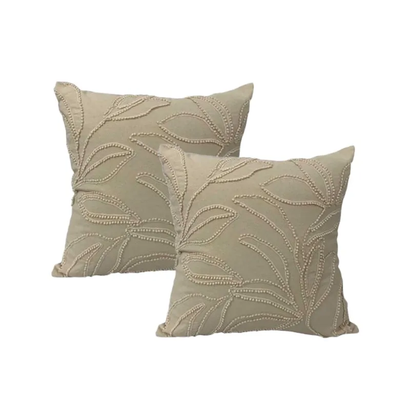 Cloud Linen Riviera Embroidered Cotton Natural 50x50cm Twin Pack Polyester Filled Cushion