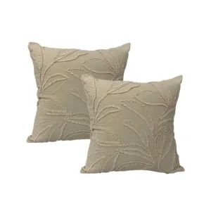 Cloud Linen Riviera Embroidered Cotton Natural 50x50cm Twin Pack Polyester Filled Cushion