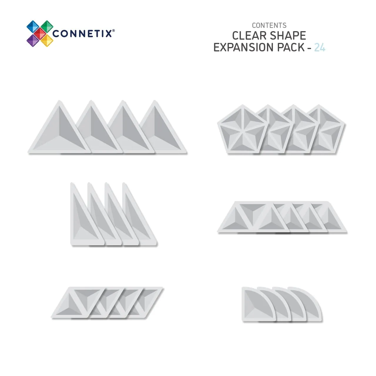 Connetix Tiles Clear NEW Shape Expansion Pack 24 Piece 3yrs 