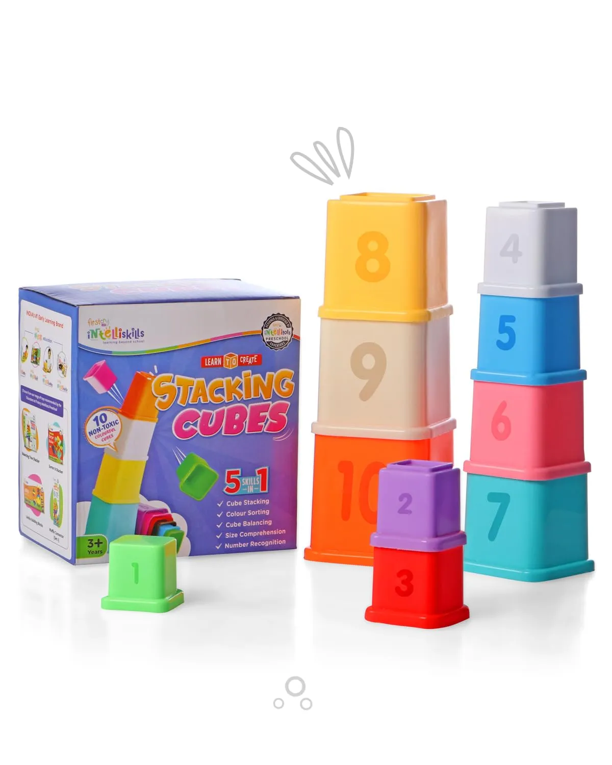 FIRSTCRY INTELLISKILLS Premium Stacking & Sequencing Cubes Toy|Activity & Learning Toy For Babies|Nesting Toy For Infants & Preschoolers I Multicolor - 10 Pieces