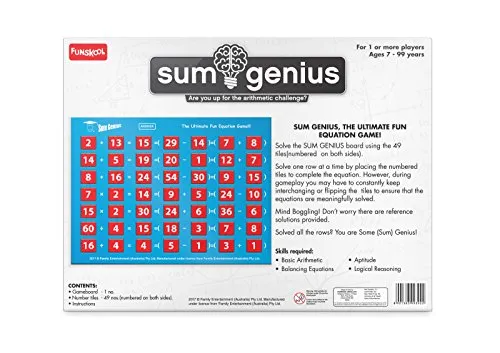 Funskool Games - Sum Genius, Educational Game for Children, Maths, The Ultimate Fun Equation Game, Kids and Family, 1  Player, 7 & Above,Multicolor