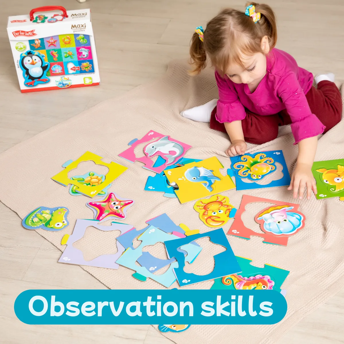 Large Floor Puzzles for 2  Years - Sea Animals - 24-Piece Jigsaw Puzzle Set - Bright & Colorful Educational Game