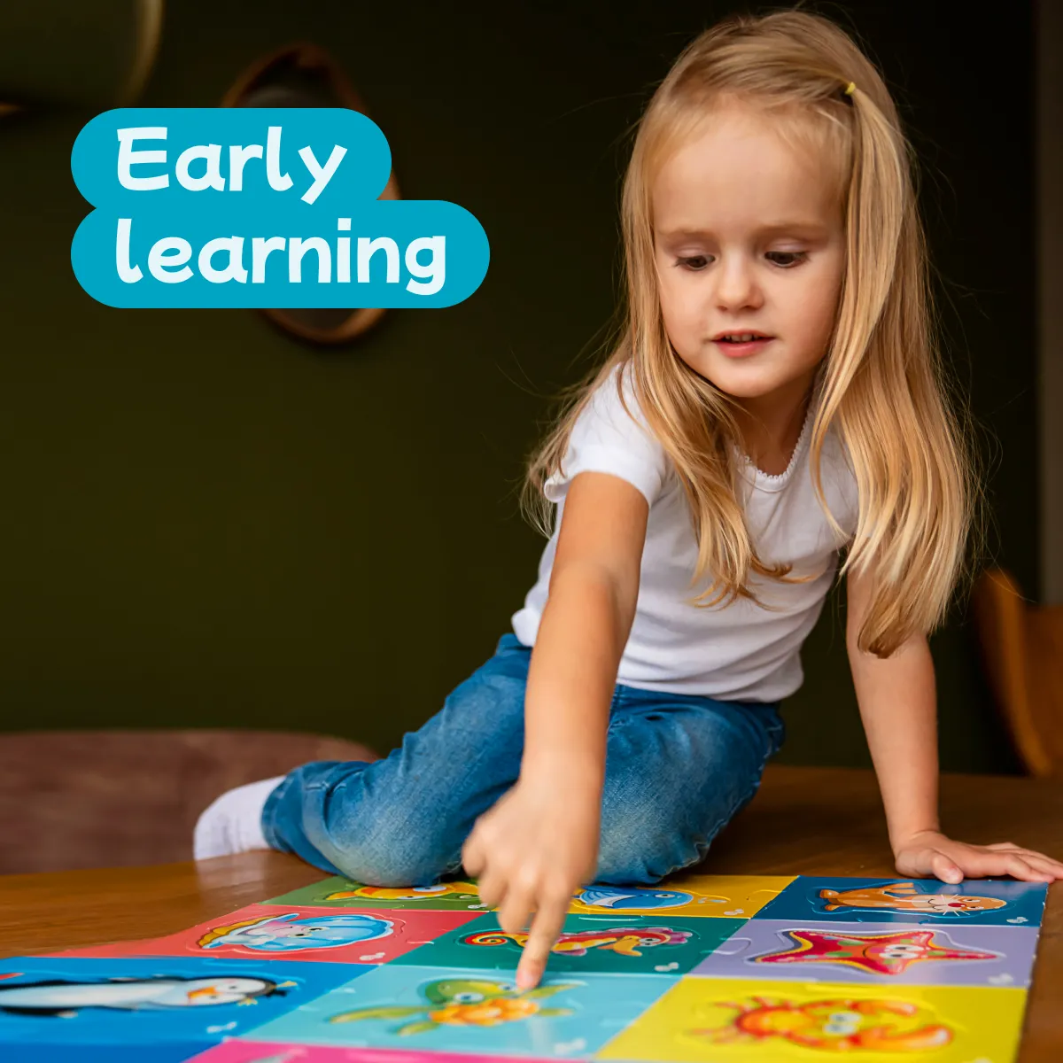 Large Floor Puzzles for 2  Years - Sea Animals - 24-Piece Jigsaw Puzzle Set - Bright & Colorful Educational Game