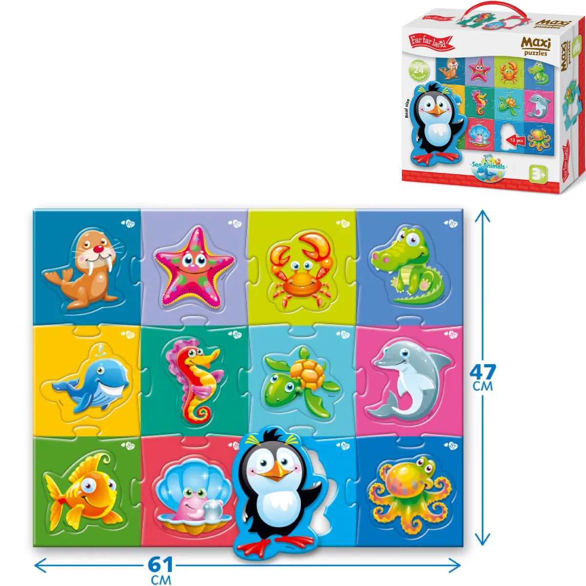 Large Floor Puzzles for 2  Years - Sea Animals - 24-Piece Jigsaw Puzzle Set - Bright & Colorful Educational Game