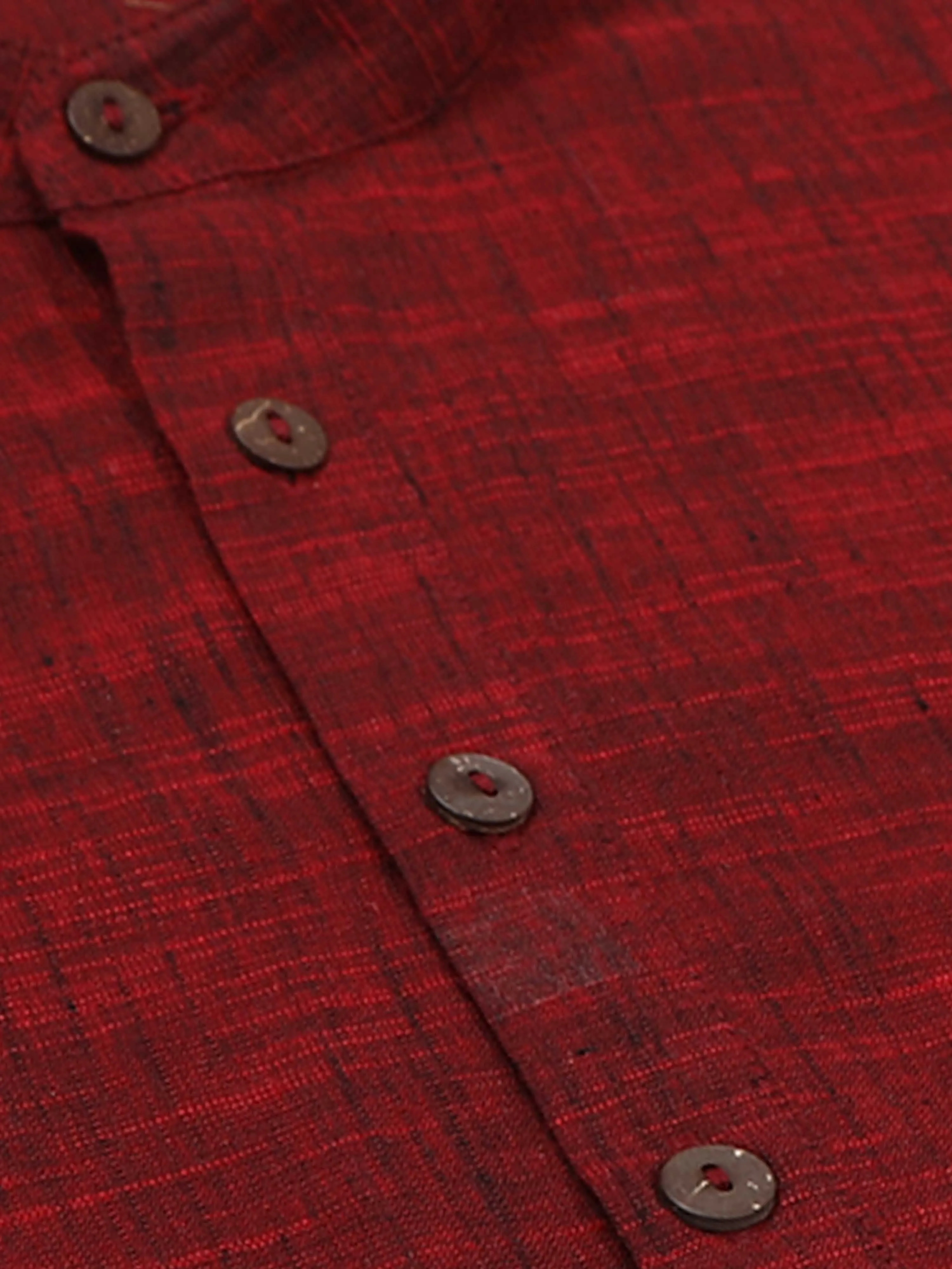 Maroon Cotton Self Textured Short Kurta