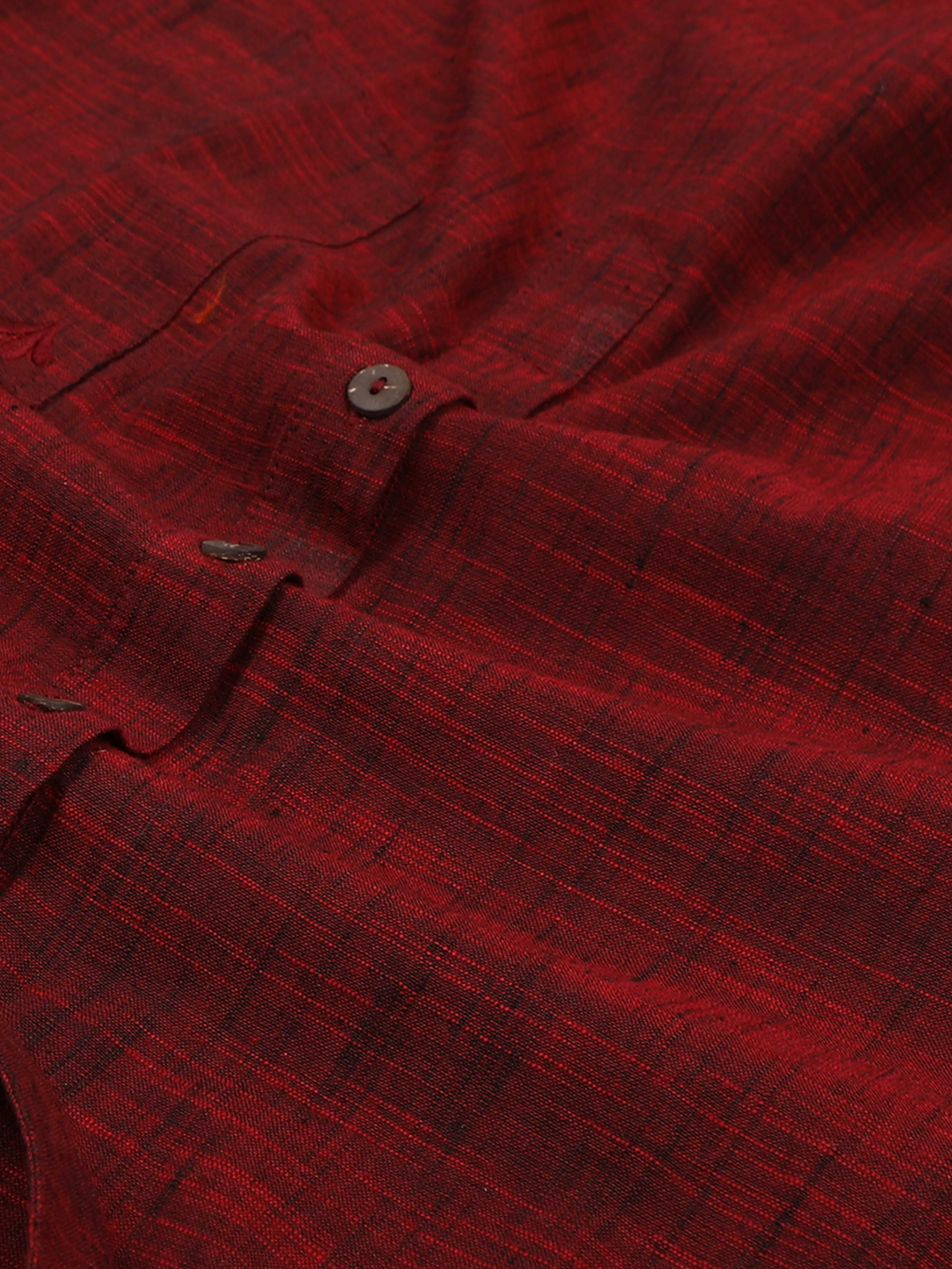 Maroon Cotton Self Textured Short Kurta
