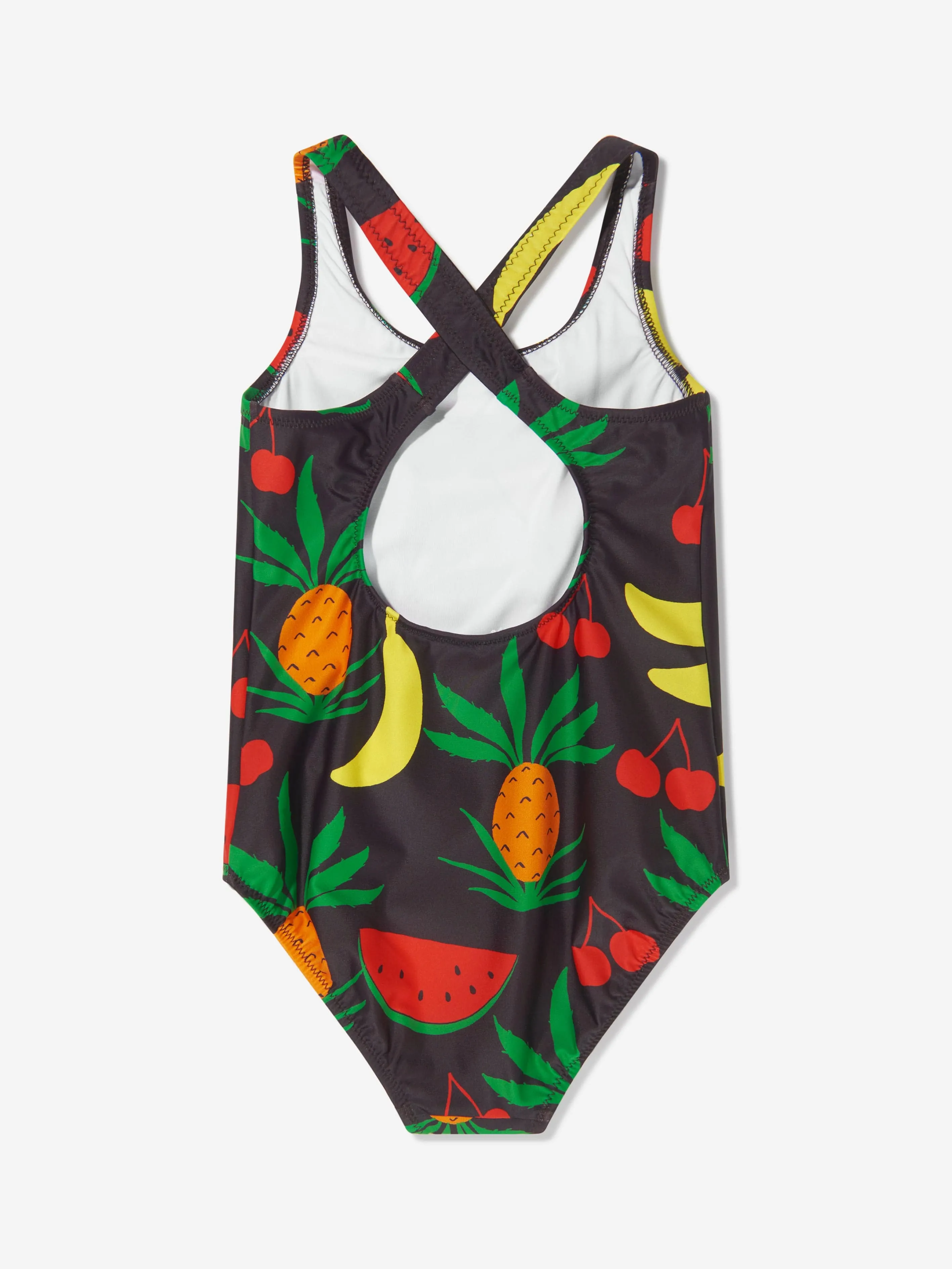Mini Rodini Girls Fruit Print Swimsuit In Brown