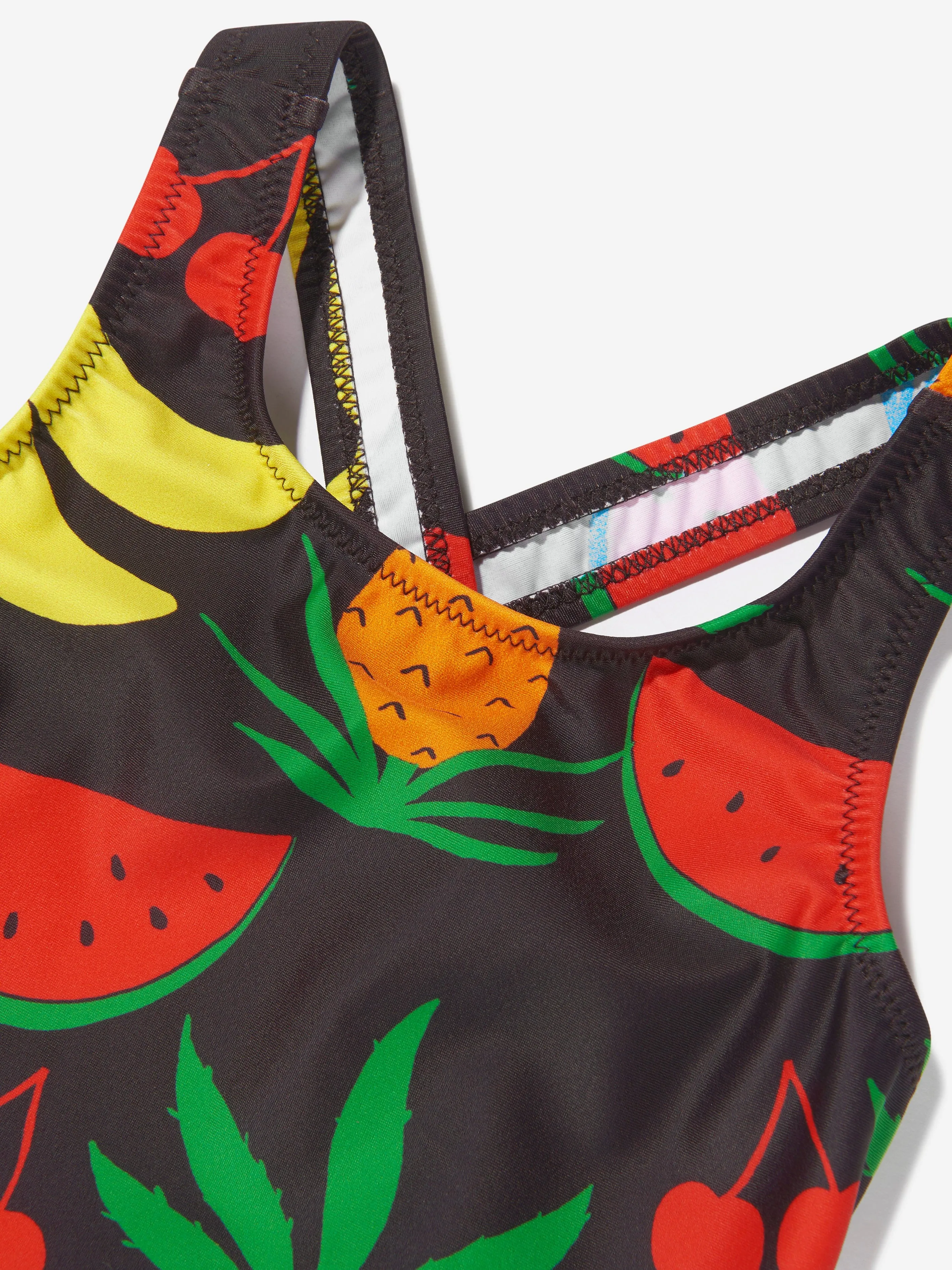 Mini Rodini Girls Fruit Print Swimsuit In Brown