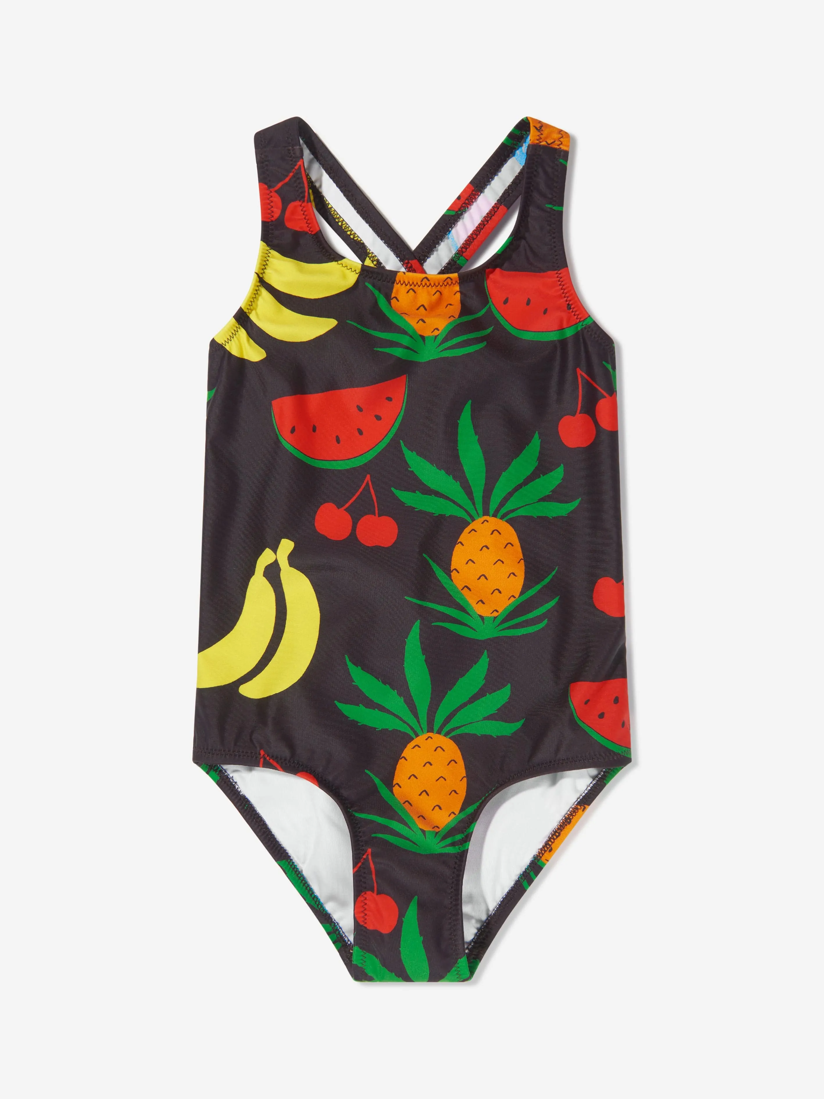 Mini Rodini Girls Fruit Print Swimsuit In Brown