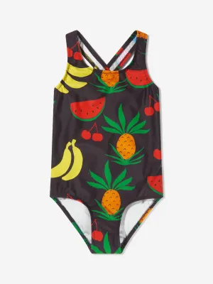 Mini Rodini Girls Fruit Print Swimsuit In Brown