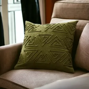 Olive Green Detailed Cushion 43cm