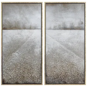 "Pebble Road" Textured Metallic Hand Painted Wall Art Diptych Set by Martin Edwards
