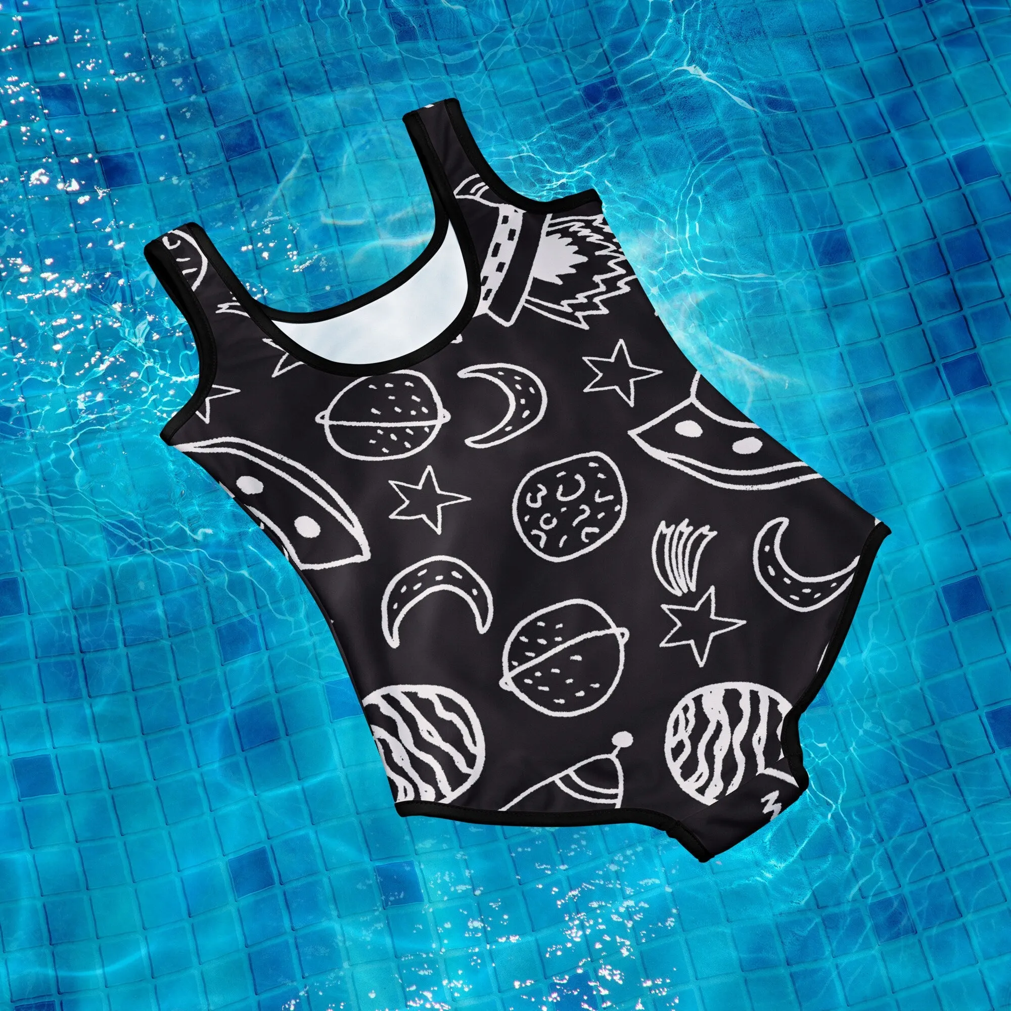Rockets and Space Ships Planet Print Youth Swimsuit Leotard
