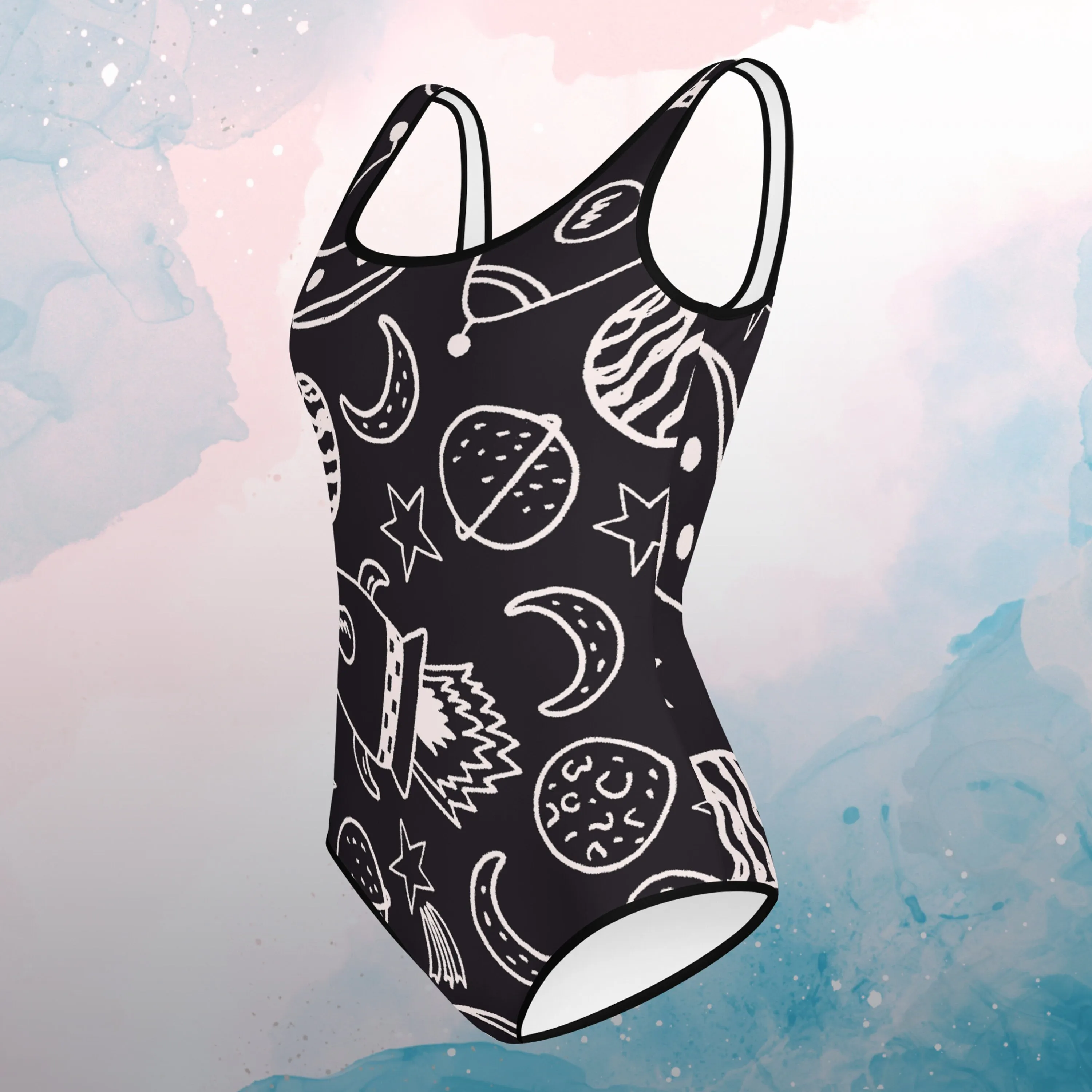 Rockets and Space Ships Planet Print Youth Swimsuit Leotard
