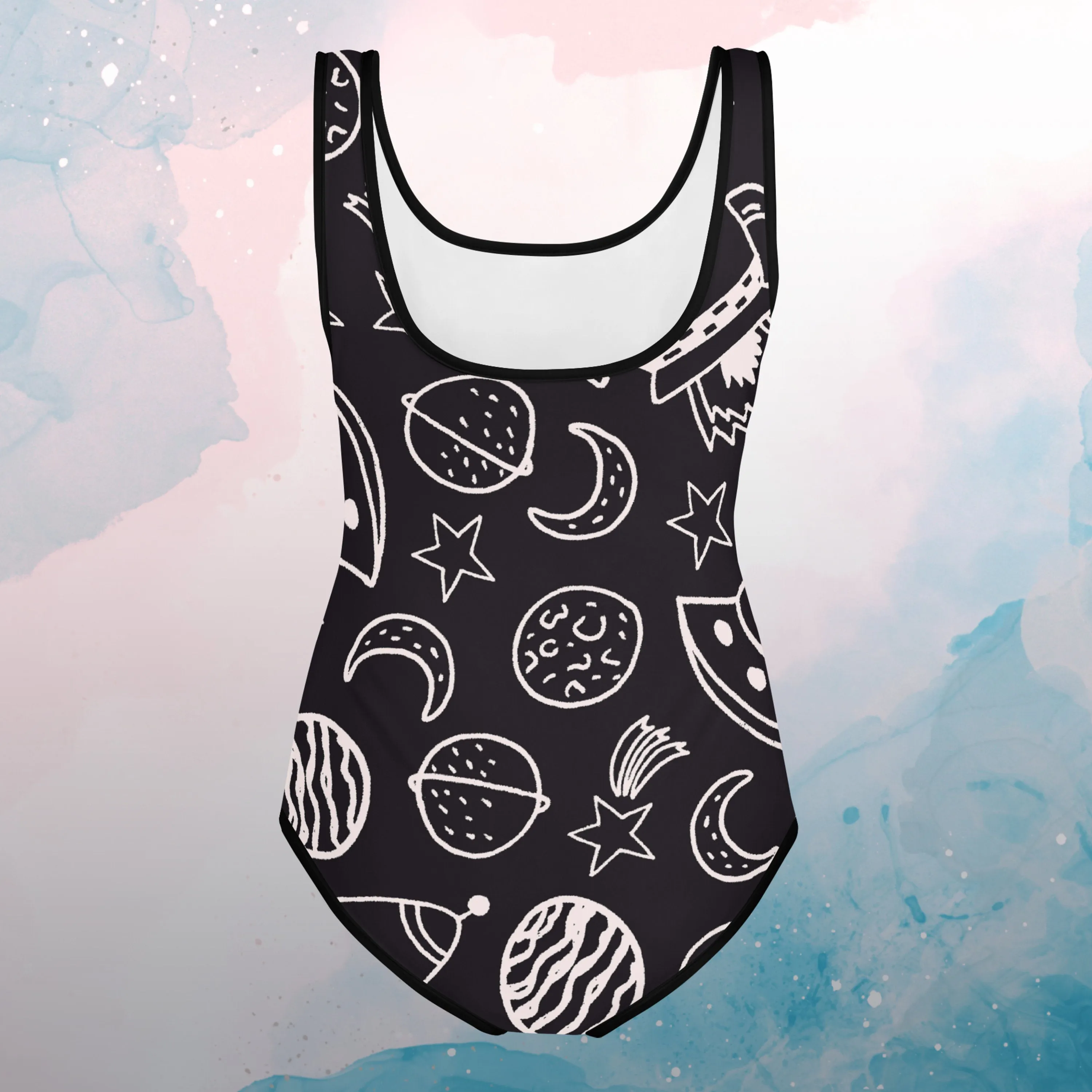 Rockets and Space Ships Planet Print Youth Swimsuit Leotard
