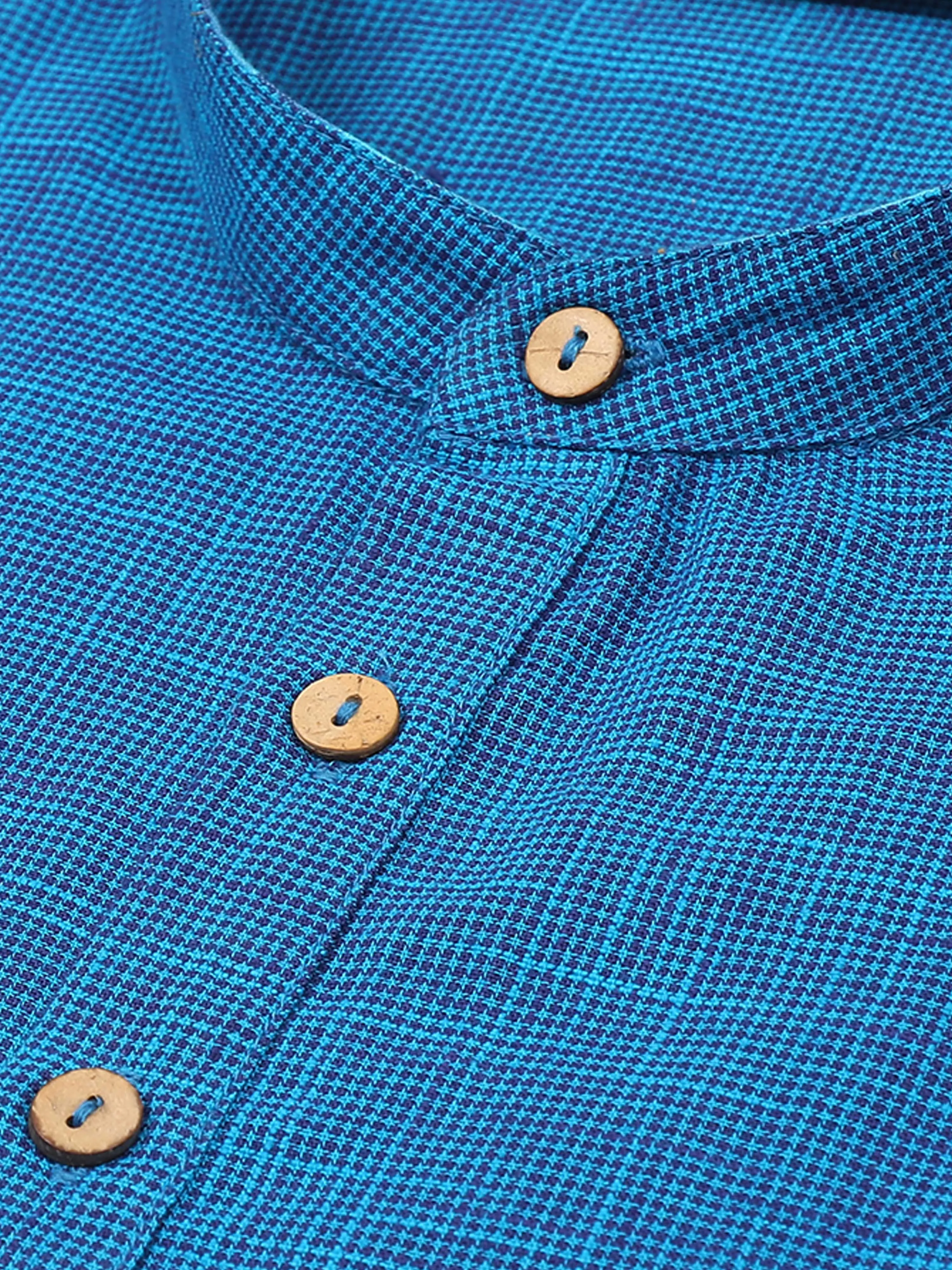 Royal Blue Cotton Self Textured Short Kurta