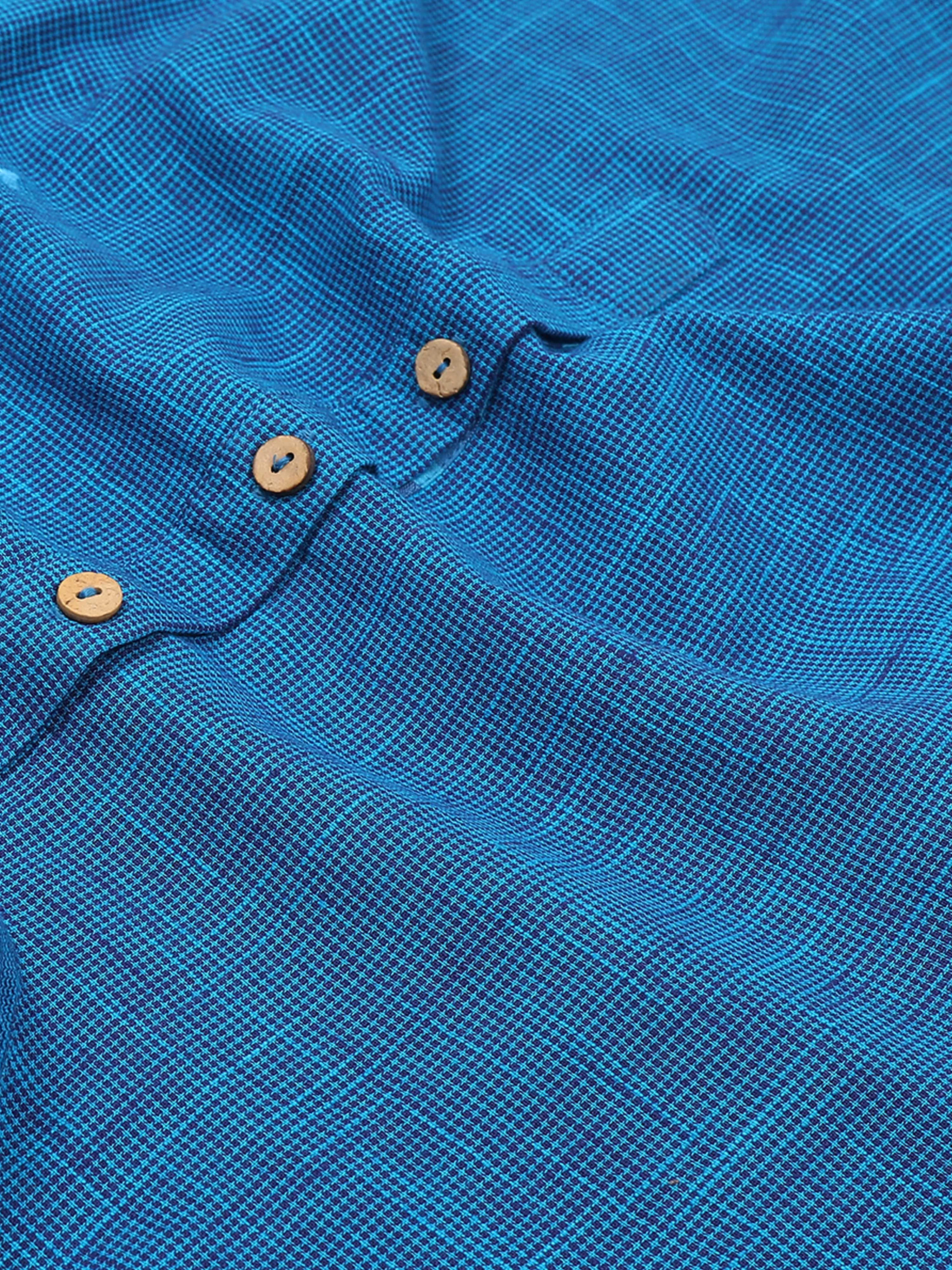 Royal Blue Cotton Self Textured Short Kurta