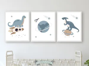 Space Dinosaur Nursery Print Set of 3