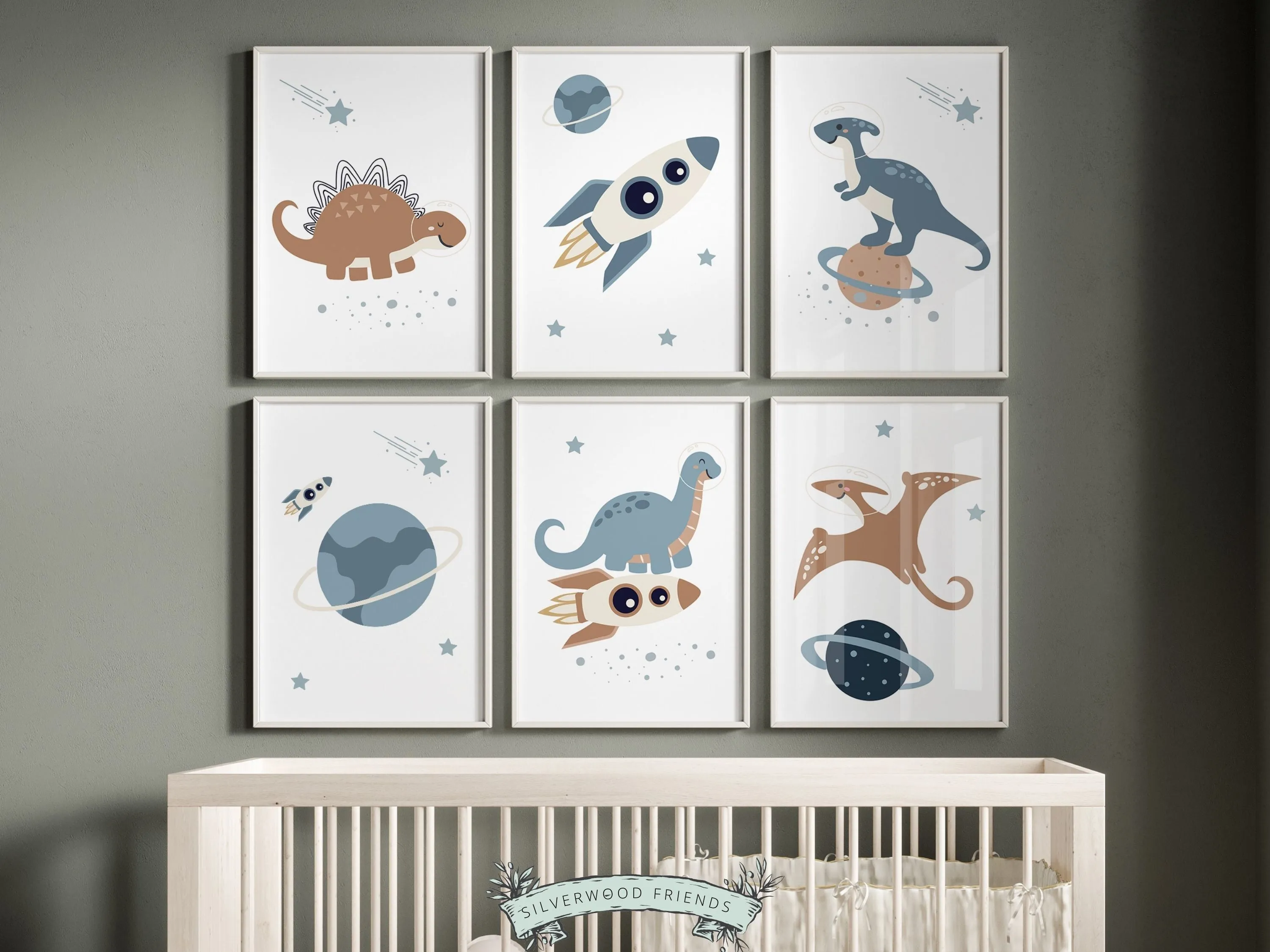 Space Dinosaur Nursery Print Set of 6