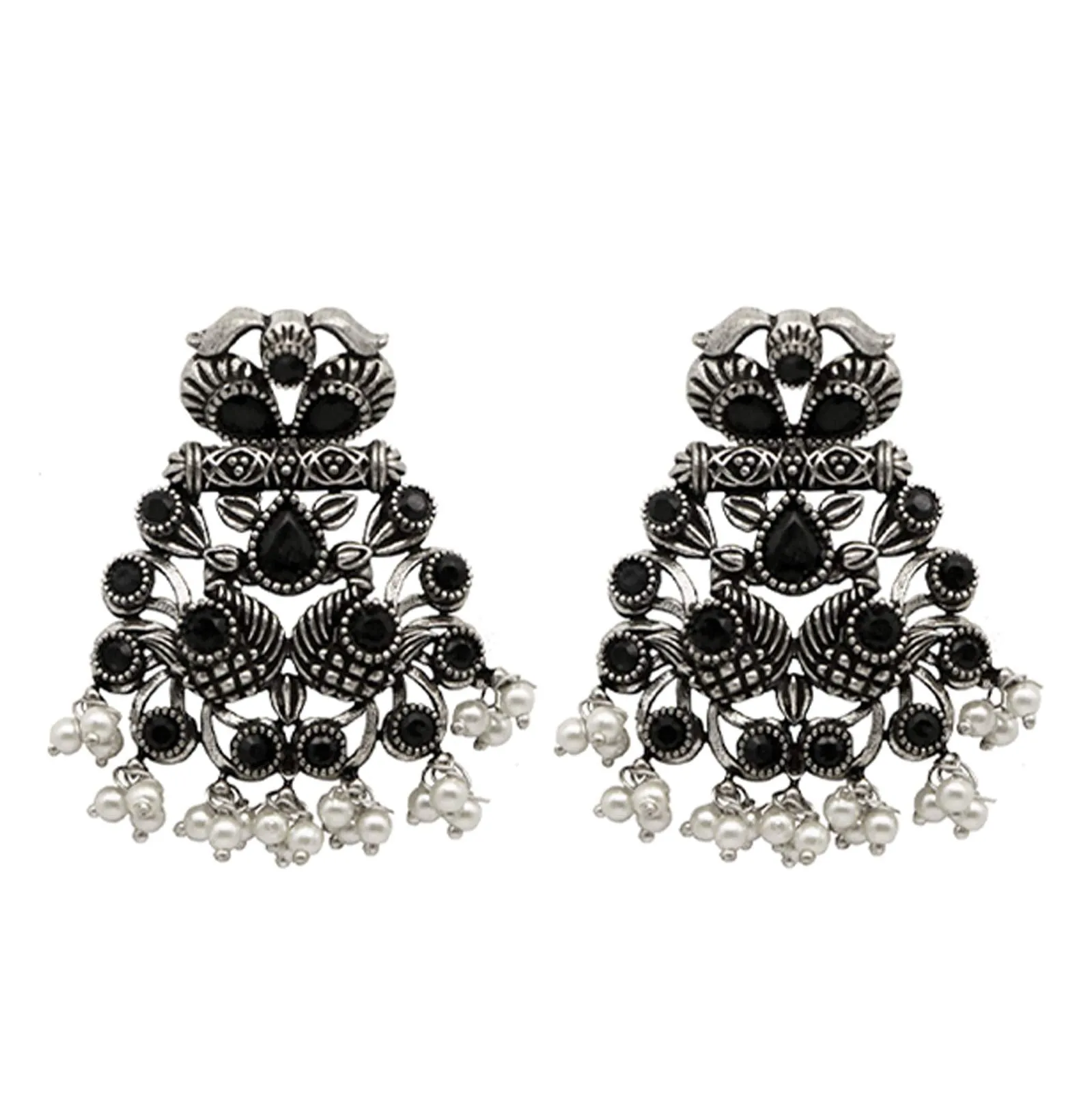 TEEJH Vaidehi Black Stone Necklace Set For Women