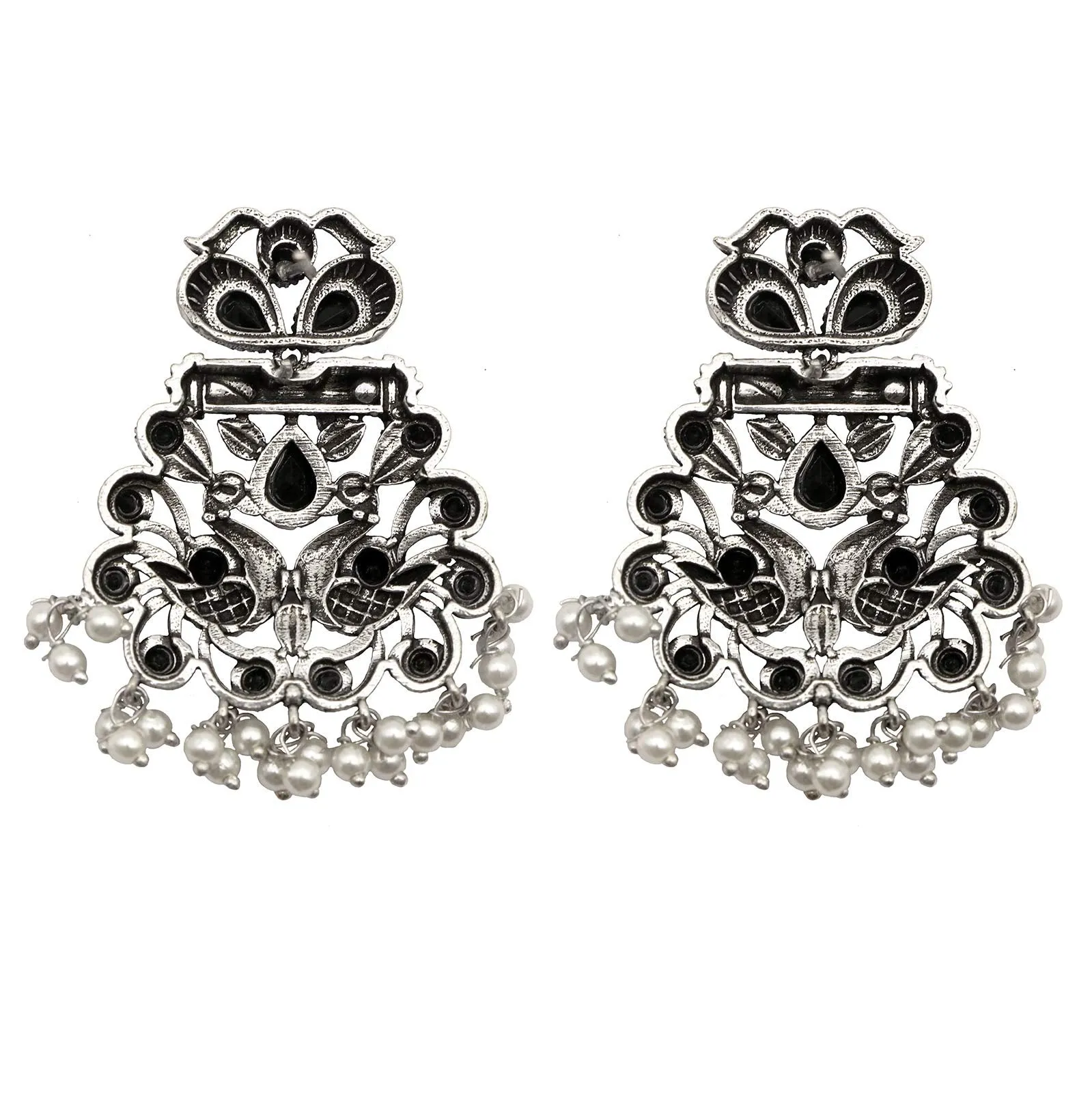TEEJH Vaidehi Black Stone Necklace Set For Women