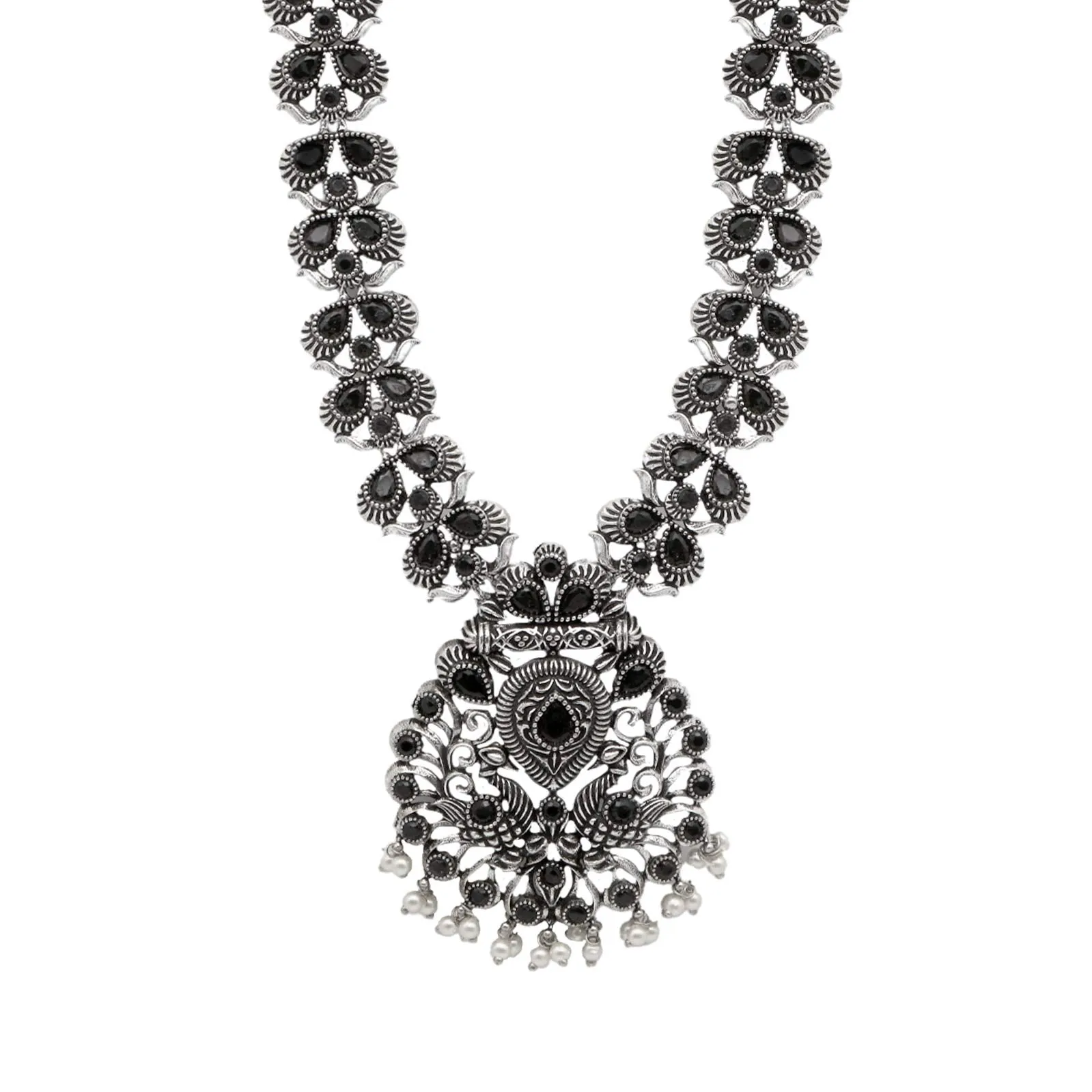 TEEJH Vaidehi Black Stone Necklace Set For Women