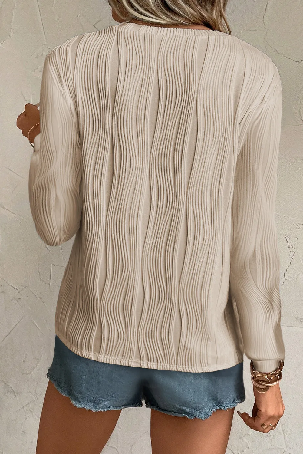 Texture Wavy Long Sleeve Top