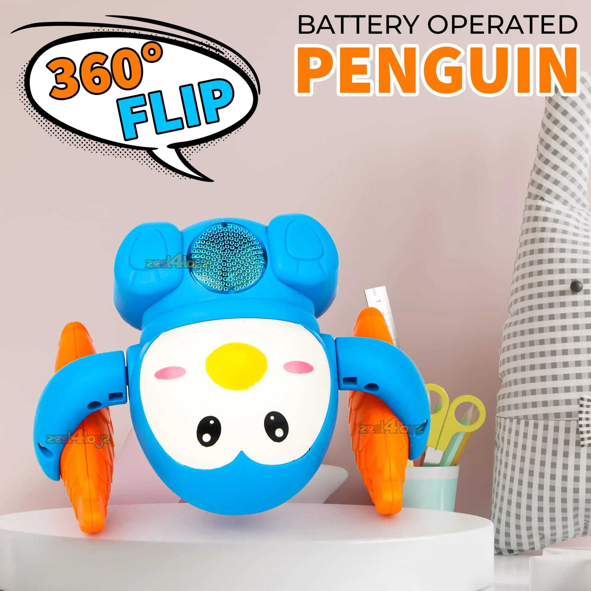 Zest 4 Toyz Musical Toys Tumbling Penguin Toys with Voice Control Light Music & Rotating Arm Fish Sound Toy for Kids (Pack of 1) Random Color Dispatch